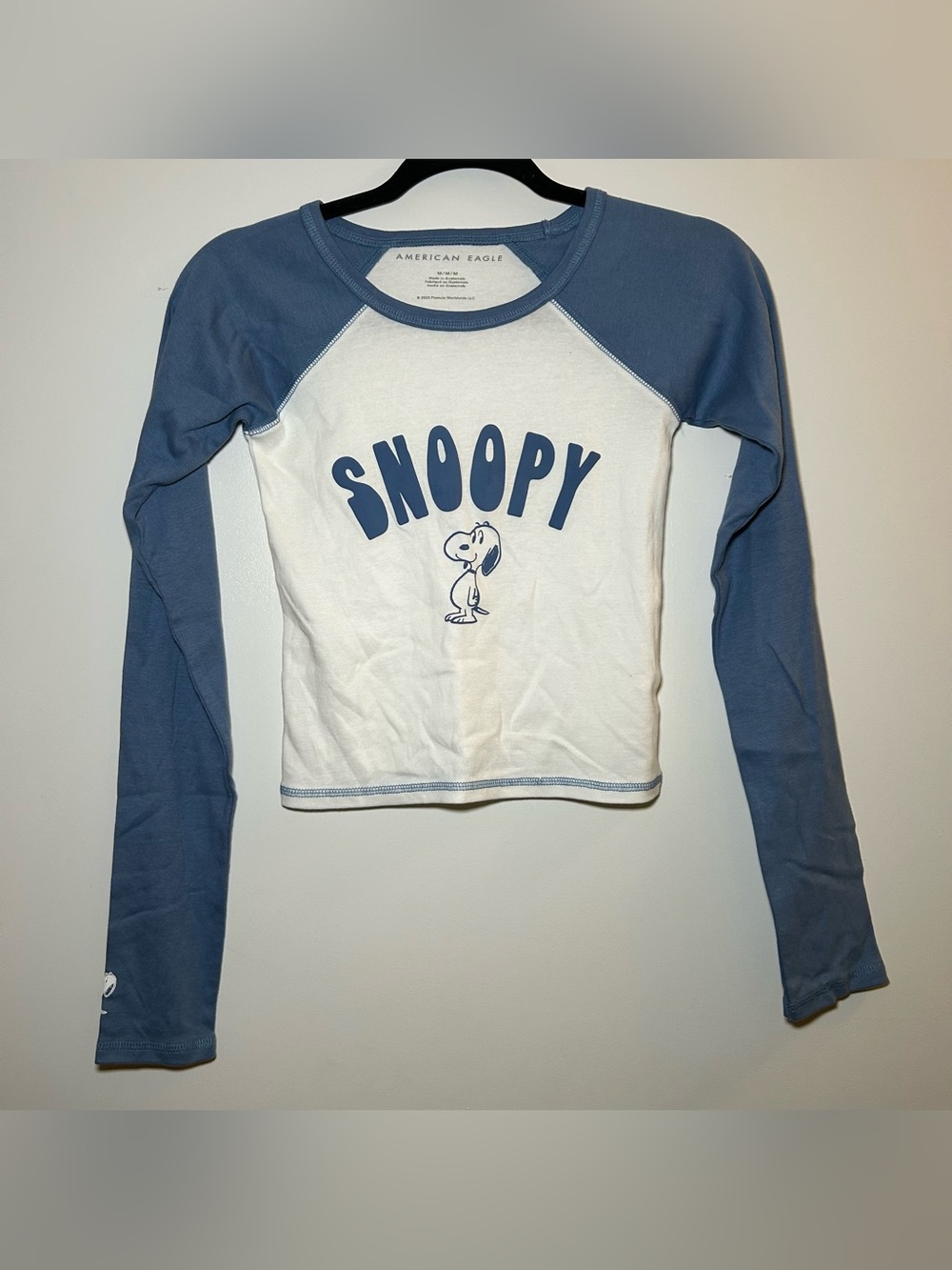 American Eagle Snoopy Blue & White Long Sleeve Shirt Medium
